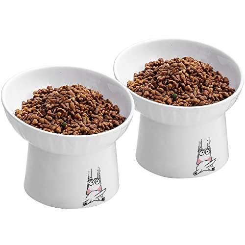 OMAYKEY 65 Inch Extra Wide Ceramic Raised Cat Bowls Tilted Elevated Cat Bowl - Image 2