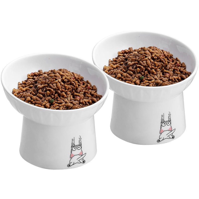OMAYKEY 65 Inch Extra Wide Ceramic Raised Cat Bowls Tilted Elevated Cat Bowl - Image 3