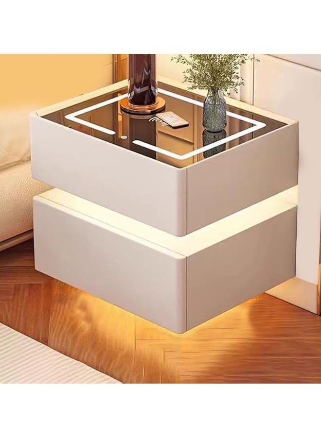 كيكي طاولة جانبية بجانب السرير مع مرآة LED وإضاءة مستشعر وشحن لاسلكي ومكبر صوت BT مقاس 50 سم - Image 1