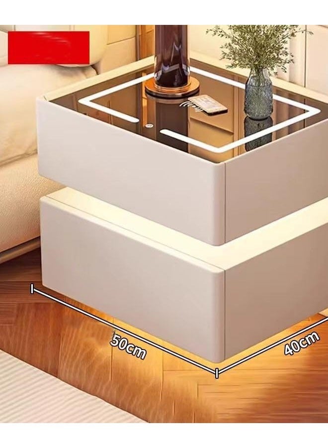 كيكي طاولة جانبية بجانب السرير مع مرآة LED وإضاءة مستشعر وشحن لاسلكي ومكبر صوت BT مقاس 50 سم - Image 2