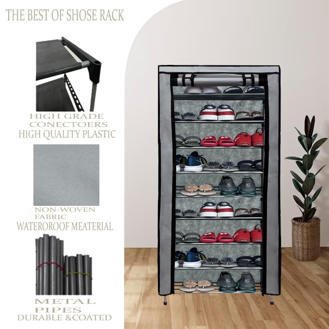 PHILOSHOP PHILOSHOP MultiPurpose Shoe Rack 9 Tier GreyMetal - Image 5