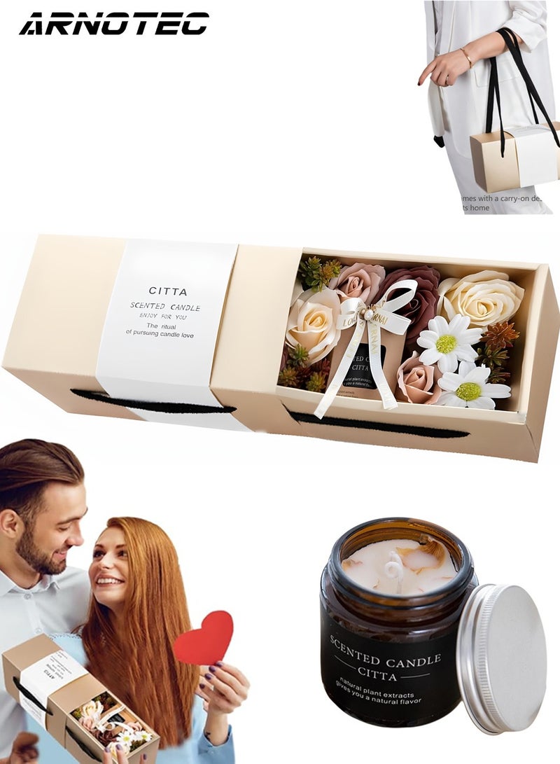 ARNOTEC Scented Candles, Natural Soy Wax, Artificial Flower, Gift Set, Scented Candles for Women, Wedding, Valentine's Day, Christmas, Mother's Day (Rose) - Image 2