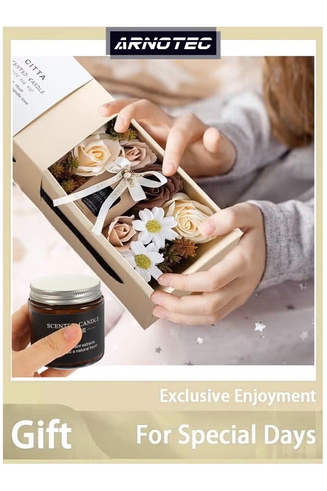 ARNOTEC Scented Candles, Natural Soy Wax, Artificial Flower, Gift Set, Scented Candles for Women, Wedding, Valentine's Day, Christmas, Mother's Day (Rose) - Image 1