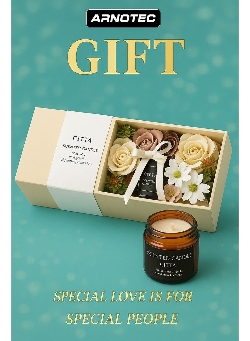 ARNOTEC Scented Candle Gift Set – Natural Soy Wax Candle with Artificial Rose Flower, Elegant Aromatherapy Gift for Wedding, Valentine’s Day, Christmas, Mother’s Day, Anniversary & Birthday Gifts for Women - Image 1
