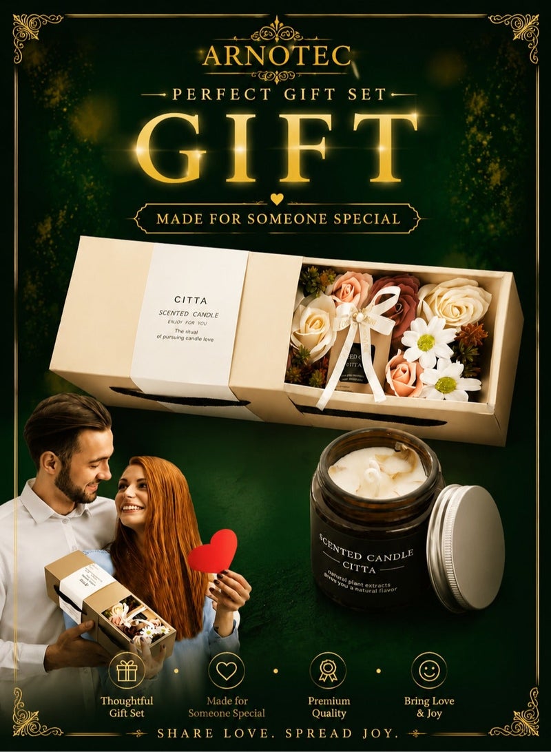 ARNOTEC Scented Candle Gift Set – Natural Soy Wax Candle with Artificial Rose Flower, Elegant Aromatherapy Gift for Wedding, Valentine’s Day, Christmas, Mother’s Day, Anniversary & Birthday Gifts for Women - Image 1