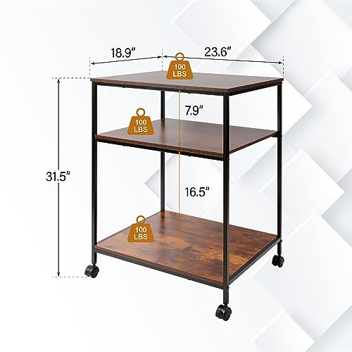 EMERIT 3-Tier Printer Stand for Laser/Inkjet/All-in-One - 23.6x18.9x31.5 Heavy Duty Cart w/Adjustable Shelves & Lockable Wheels, Storage for Scanner/Fax/Supplies - Industrial Home & Office - Image 3