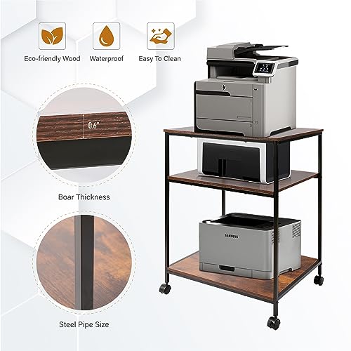 EMERIT 3-Tier Printer Stand for Laser/Inkjet/All-in-One - 23.6x18.9x31.5 Heavy Duty Cart w/Adjustable Shelves & Lockable Wheels, Storage for Scanner/Fax/Supplies - Industrial Home & Office - Image 4