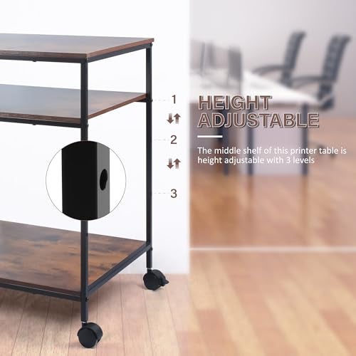 EMERIT 3-Tier Printer Stand for Laser/Inkjet/All-in-One - 23.6x18.9x31.5 Heavy Duty Cart w/Adjustable Shelves & Lockable Wheels, Storage for Scanner/Fax/Supplies - Industrial Home & Office - Image 2