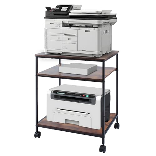 EMERIT 3-Tier Printer Stand for Laser/Inkjet/All-in-One - 23.6x18.9x31.5 Heavy Duty Cart w/Adjustable Shelves & Lockable Wheels, Storage for Scanner/Fax/Supplies - Industrial Home & Office - Image 1