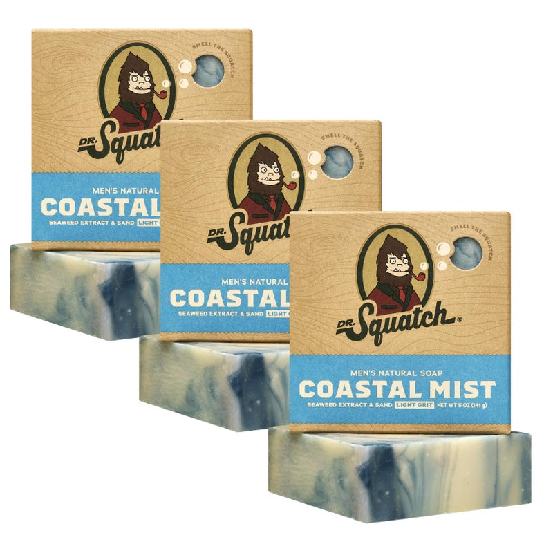 Dr. Squatch Natural Menâ€™s Bar Soap - Cold Process Body Soap Bar with Natural Oils - Gifts for Men - Coastal Mist (5 oz, 3-Pack) - Image 1