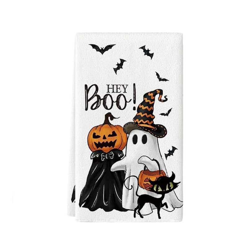 Happy Halloween HEY boo Pumpkin Tea Towel White 