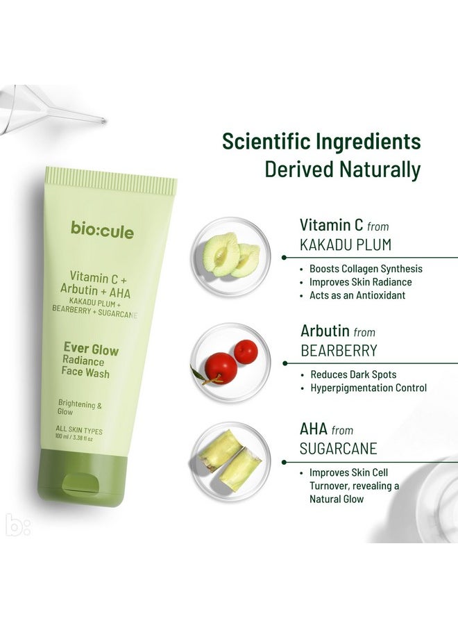 Biocule Ever Glow Radiance Face Wash For Glowing & Even Skin Tone, With Vitamin C From Kakadu Plum, Arbutin From Bearberry & Glycolic Acid From Sugarcane, Glow Face Wash For All Skin Types, 15Ml  - Image 3