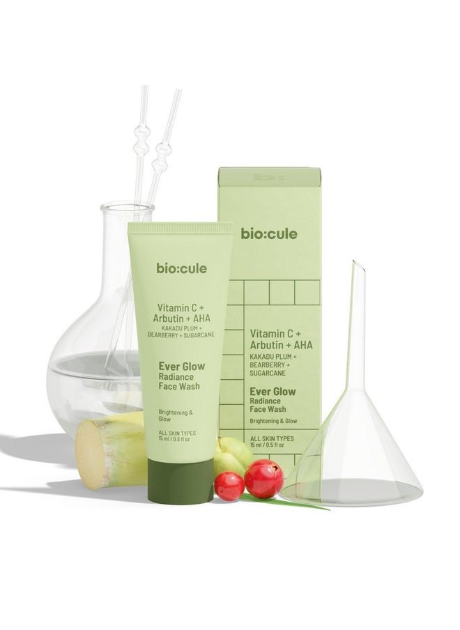 Biocule Ever Glow Radiance Face Wash For Glowing & Even Skin Tone, With Vitamin C From Kakadu Plum, Arbutin From Bearberry & Glycolic Acid From Sugarcane, Glow Face Wash For All Skin Types, 15Ml  - Image 1