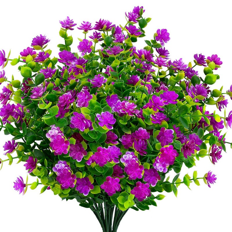 TEMCHY Artificial Flowers, Fake Outdoor UV Resistant Boxwood Shrubs Faux Plastic Greenery Plants for Outside Hanging Planter Patio Yard Wedding Indoor Home Kitchen Farmhouse Decor(Magenta) - Image 1