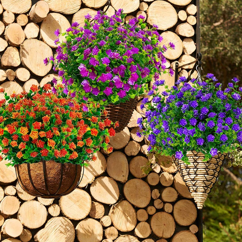 TEMCHY Artificial Flowers, Fake Outdoor UV Resistant Boxwood Shrubs Faux Plastic Greenery Plants for Outside Hanging Planter Patio Yard Wedding Indoor Home Kitchen Farmhouse Decor(Magenta) - Image 3