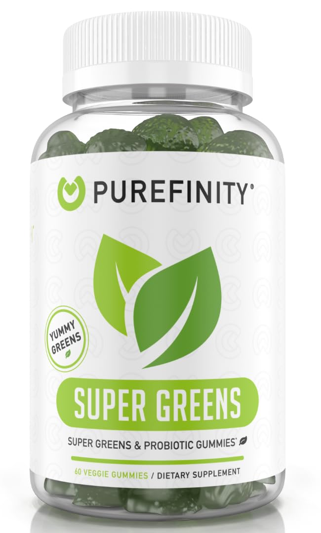 PUREFINITY Daily Super Greens Gummies with Spirulina Spinach Broccoli Beet Root Acai and Other Vegetables AllinOne Veggie Supplement NonGMO Gluten Free Vegan 60 Count