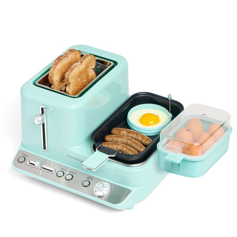 Nostalgia Classic Retro 3-in-1 Breakfast Station - Includes Egg and Veggie Steamer, Non-Stick Griddle, and Wide 2-Slot Toaster - Versatile Breakfast Maker Cooking Station with Toasting Control - Image 1