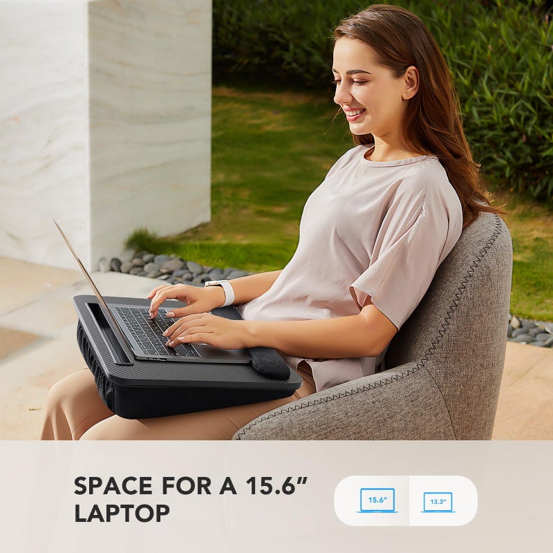 HUANUO Laptop Lap Desk - Portable Lap Desk with Pillow Cushion, Fits up to 15.6 inch Laptop, with Anti-Slip Strip & Storage Function for Home Office Students Use as Computer Laptop Stand- Black - Image 2
