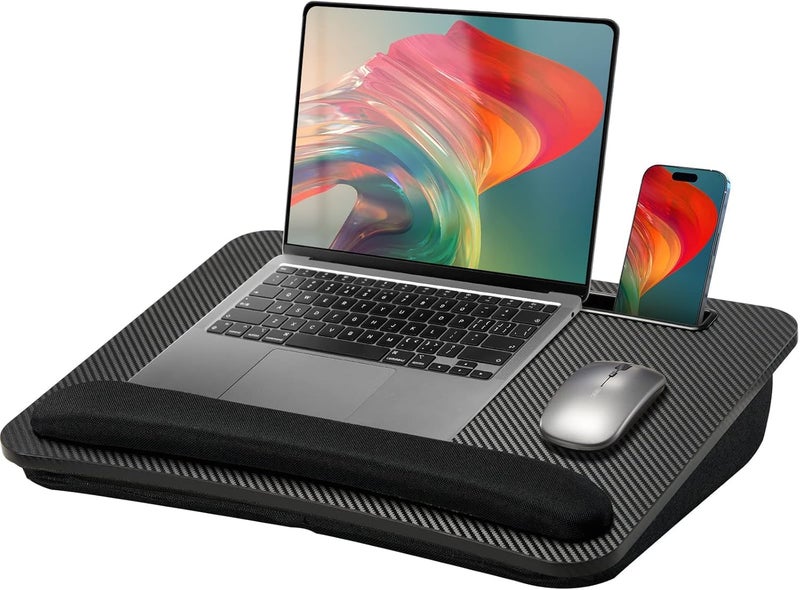 HUANUO Laptop Lap Desk - Portable Lap Desk with Pillow Cushion, Fits up to 15.6 inch Laptop, with Anti-Slip Strip & Storage Function for Home Office Students Use as Computer Laptop Stand- Black - Image 1