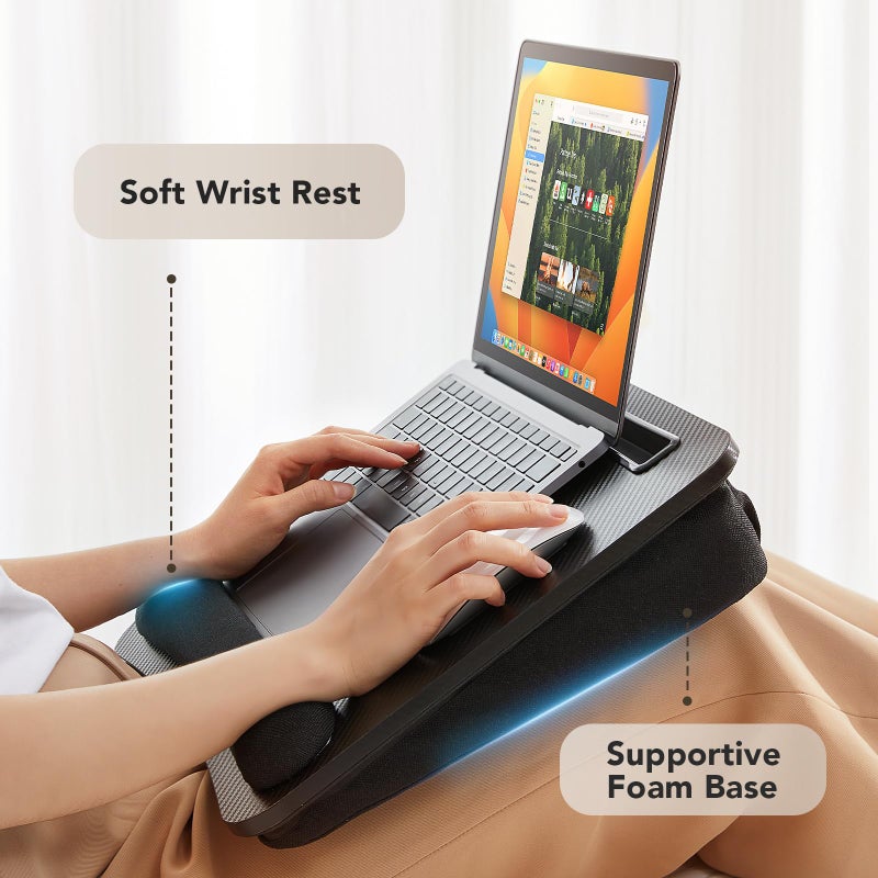 HUANUO Laptop Lap Desk - Portable Lap Desk with Pillow Cushion, Fits up to 15.6 inch Laptop, with Anti-Slip Strip & Storage Function for Home Office Students Use as Computer Laptop Stand- Black - Image 3