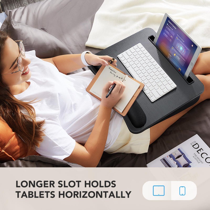 HUANUO Laptop Lap Desk - Portable Lap Desk with Pillow Cushion, Fits up to 15.6 inch Laptop, with Anti-Slip Strip & Storage Function for Home Office Students Use as Computer Laptop Stand- Black - Image 5
