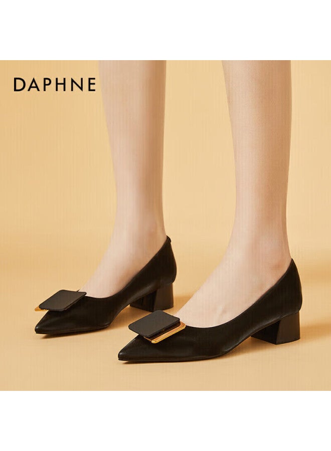 Daphne Women's Flats, Comfortable Versatile Pointed Toe Chunky Heel Work Professional Commuter Shoes 4622101131 Black 35 - Image 3