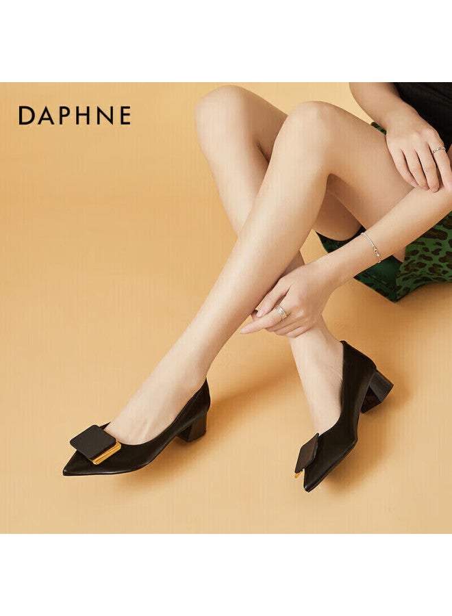 Daphne Women's Flats, Comfortable Versatile Pointed Toe Chunky Heel Work Professional Commuter Shoes 4622101131 Black 35 - Image 2