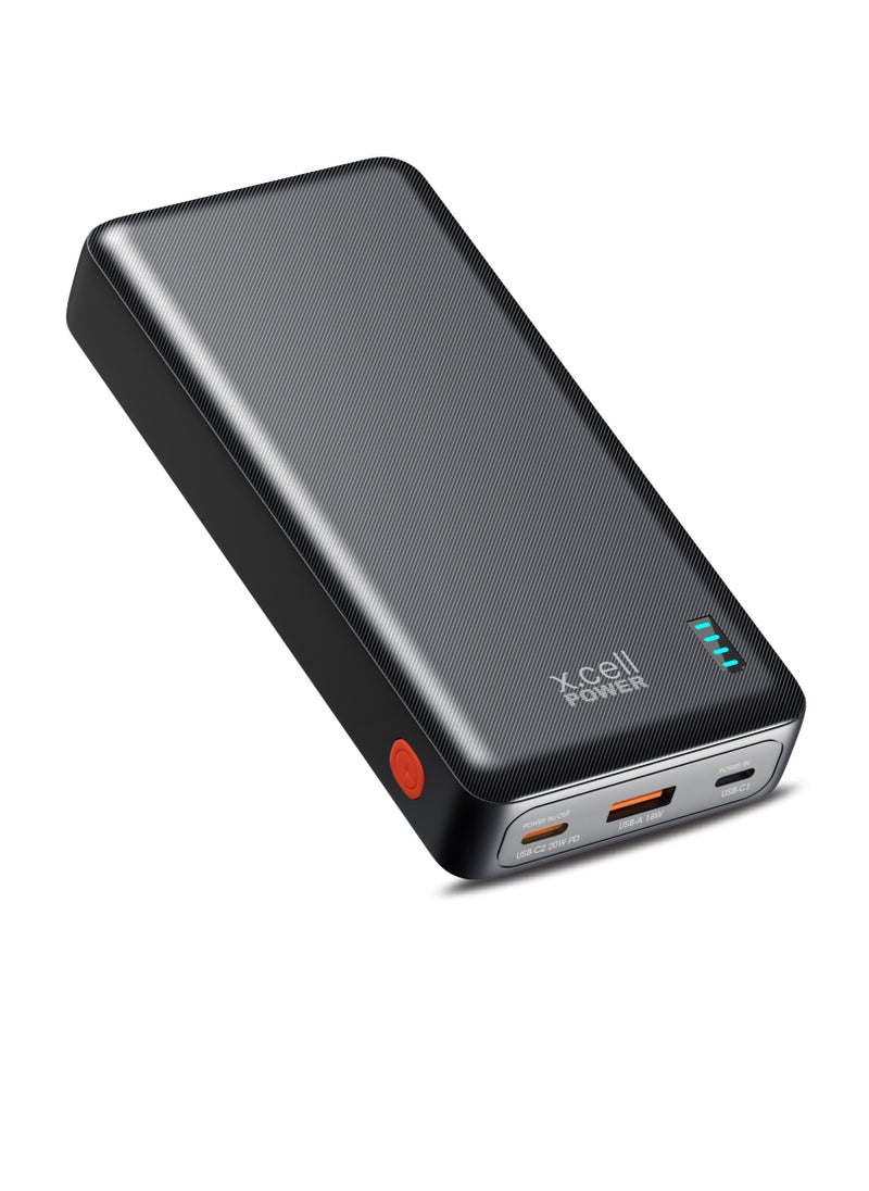 Xcell Xcell 20,000mAh Power Bank | 20W USB-C PD + 18W USB-A | Dual Input Charging | High Capacity Portable Power Station| iPhone, MacBook Air, Samsung Galaxy, iPad Pro Compatible | 72 Hours Power - Black  - Image 2