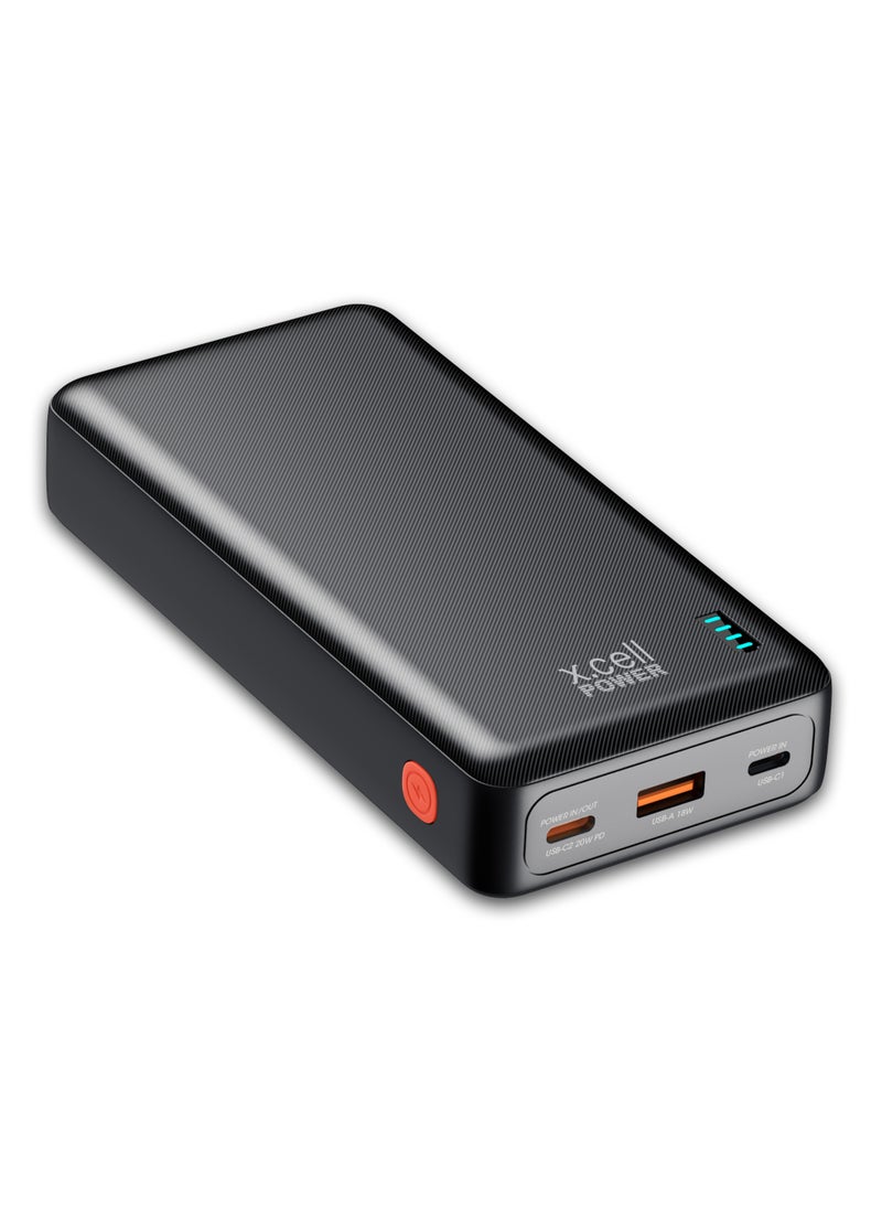 Xcell Xcell 20,000mAh Power Bank | 20W USB-C PD + 18W USB-A | Dual Input Charging | High Capacity Portable Power Station| iPhone, MacBook Air, Samsung Galaxy, iPad Pro Compatible | 72 Hours Power - Black  - Image 1
