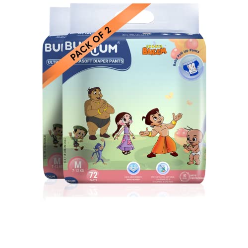 Bumtum Chota Bheem Baby Diapers | Pant Style Baby Diapers Medium Size, 144 Count | Double Layer Leakage Protection Infused With Aloe Vera, Cottony Soft High Absorb Technology (72 Count, Pack of 2) - Image 1