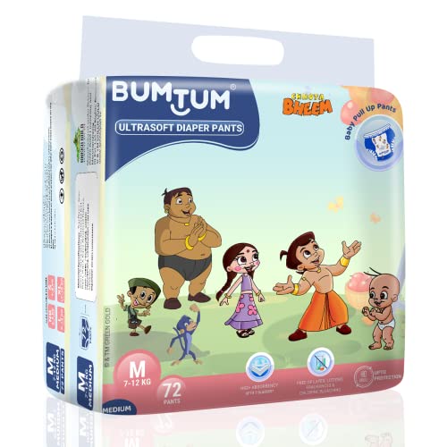 Bumtum Chota Bheem Baby Diapers | Pant Style Baby Diapers Medium Size, 144 Count | Double Layer Leakage Protection Infused With Aloe Vera, Cottony Soft High Absorb Technology (72 Count, Pack of 2) - Image 2