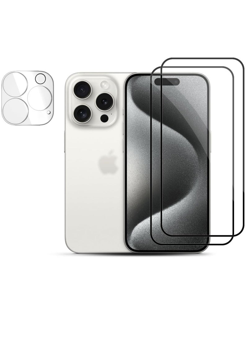 Raxoom [ 2 Pack ] Screen Protector for iPhone 15 Pro Max With Camera Lens Protector, 9H Hardness Scratch Resistant Full Coverage Screen Guard HD Ultra-thin Tempered Glass Screen Guard - Image 1