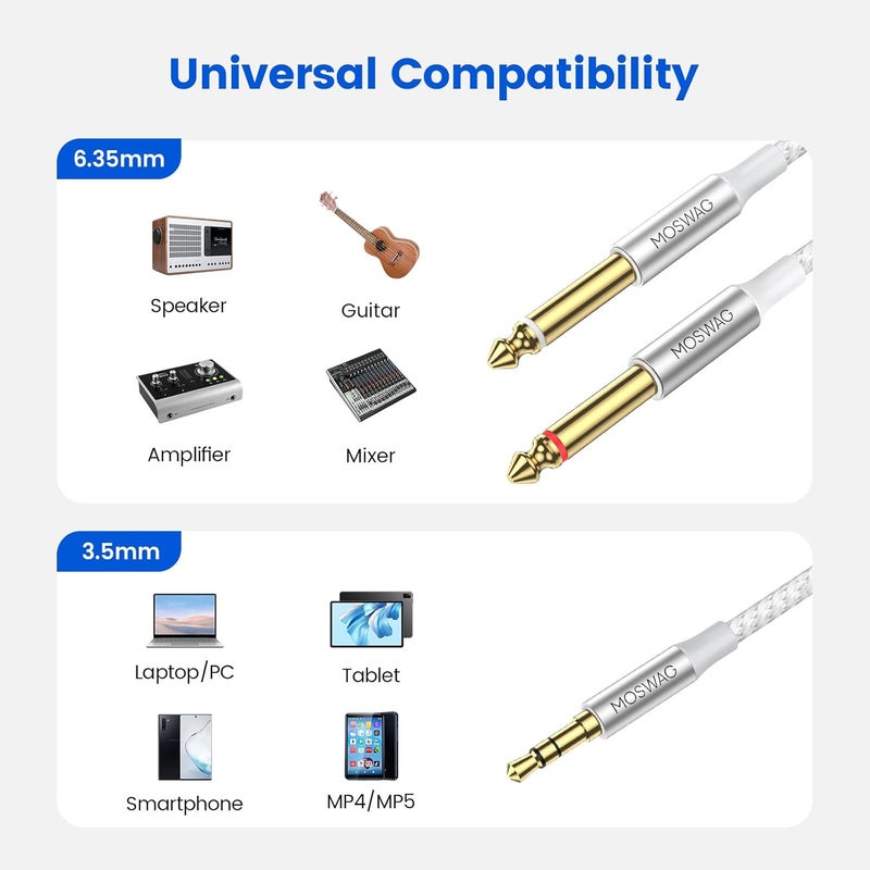 MOSWAG Globally popular elegant design 3.5mm 1/8" TRS Male to 2X 6.35mm 1/4" TS Male Mono Stereo Y-Cable Splitter 10FT/3Meter Compatible for Home Stereo Systems,Laptop,Amplifier,Mixer Audio Recorder，MP3,etc Daily repeated use trusted quality - Image 2