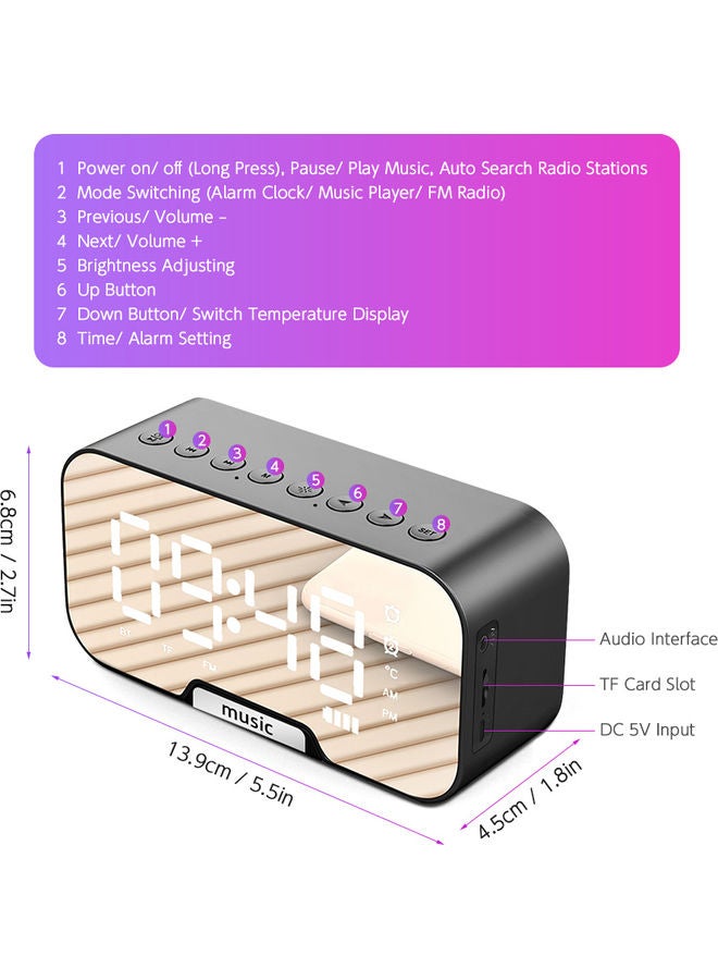Loquat Multi-Functional Rechargeable Digital Mirror Surface Alarm Clock With BT Speaker And FM Radio Red 6.8 X 13.9 X 4.5cm - Image 4