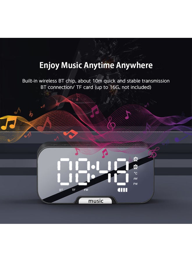 Loquat Multi-Functional Rechargeable Digital Mirror Surface Alarm Clock With BT Speaker And FM Radio Red 6.8 X 13.9 X 4.5cm - Image 2