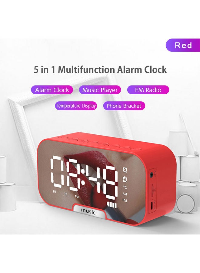 Loquat Multi-Functional Rechargeable Digital Mirror Surface Alarm Clock With BT Speaker And FM Radio Red 6.8 X 13.9 X 4.5cm - Image 5