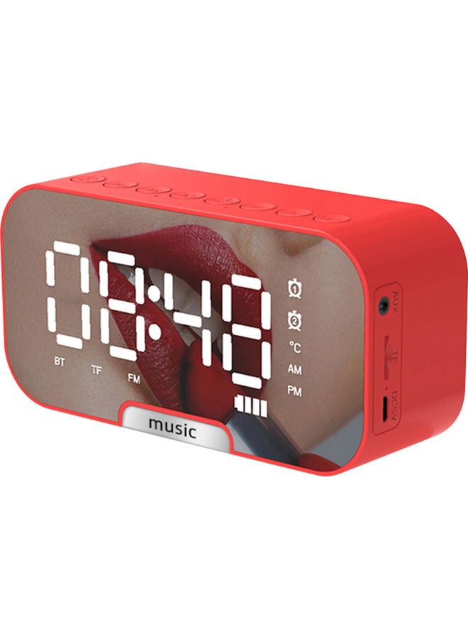 Loquat Multi-Functional Rechargeable Digital Mirror Surface Alarm Clock With BT Speaker And FM Radio Red 6.8 X 13.9 X 4.5cm - Image 1