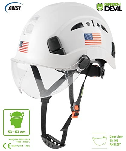 GREEN DEVIL Safety Helmet Hard Hat with Visor Chinstrap Adjustable Lightweight Vented ABS Work Helmet for Men and Women 6-Point Suspension ANSI Z89.1 Approved Ideal for Industrial & Construction - Image 2