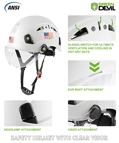 GREEN DEVIL Safety Helmet Hard Hat with Visor Chinstrap Adjustable Lightweight Vented ABS Work Helmet for Men and Women 6-Point Suspension ANSI Z89.1 Approved Ideal for Industrial & Construction - Image 3