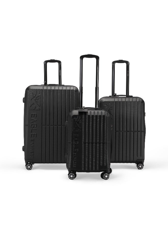 Eagle Express Aura 3-Piece Luggage Set (20/24/28 Inch) – Black, High Impact Material, Built-in Lock, Silent 4 Wheels, 1-Year Warranty - Image 1