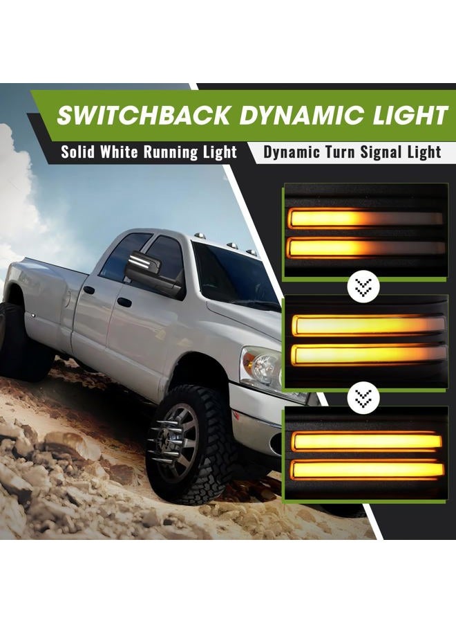 SIZIOM Towing Mirrors for 2002-2008 Dodge Ram 1500/2003-2009 Ram 2500 3500 with Switchback Dynamic Turn Signal/Running Lights, Puddle Lamp, Heated Power Glass, Manual Flip-Up - Image 3