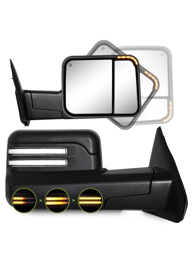 SIZIOM Towing Mirrors for 2002-2008 Dodge Ram 1500/2003-2009 Ram 2500 3500 with Switchback Dynamic Turn Signal/Running Lights, Puddle Lamp, Heated Power Glass, Manual Flip-Up - Image 1