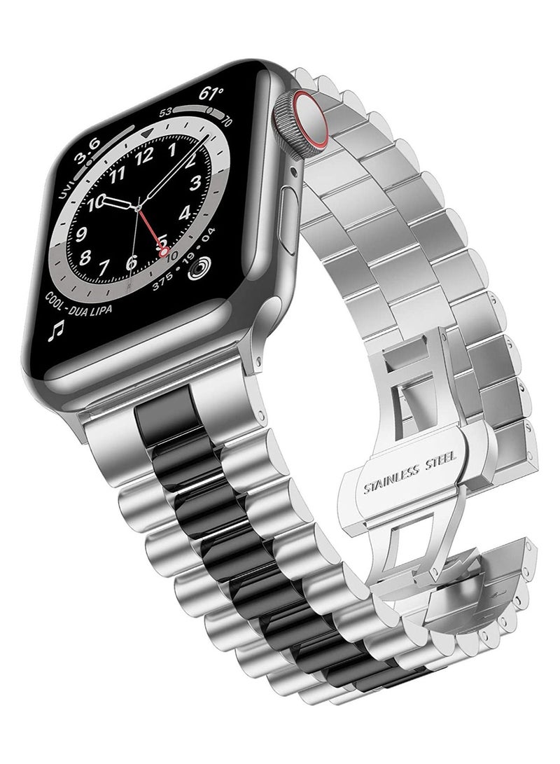 Compatible with Apple Watch Band Series 5 44mm 42mm, Stainless Steel iWatch Band with Butterfly Folding Clasp for iWatch Band Series 5/4/3/2/1 - Image 1