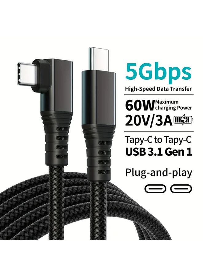 5M 16FT USB C VR Headset Cable 90 Degree Right Angle Nylon Braided USB 3 1 Gen1 5Gbps Data PD60W Fast Charging Extended VR Link Cable For Meta Quest Pico 4 SteamVR Highspeed Connection Tanglefree Wire Flexible Design Sturdy Construction Reinforced Connector - Image 1