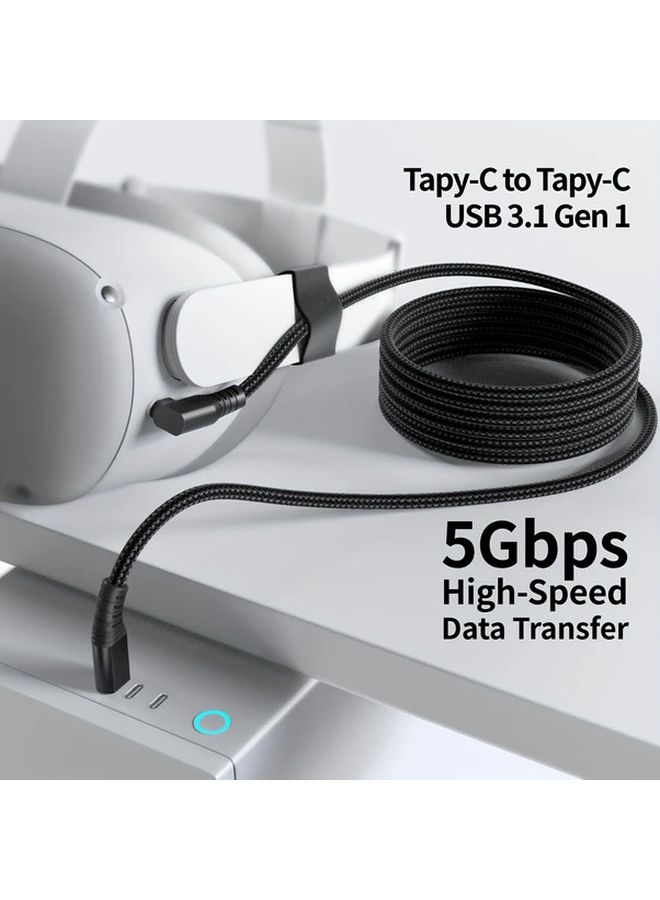 5M 16FT USB C VR Headset Cable 90 Degree Right Angle Nylon Braided USB 3 1 Gen1 5Gbps Data PD60W Fast Charging Extended VR Link Cable For Meta Quest Pico 4 SteamVR Highspeed Connection Tanglefree Wire Flexible Design Sturdy Construction Reinforced Connector - Image 3
