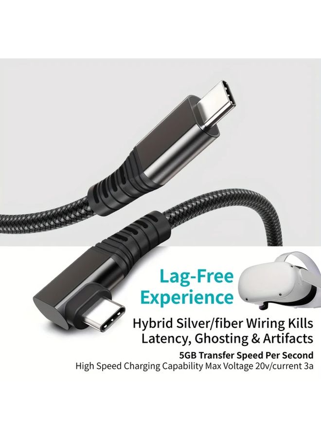 5M 16FT USB C VR Headset Cable 90 Degree Right Angle Nylon Braided USB 3 1 Gen1 5Gbps Data PD60W Fast Charging Extended VR Link Cable For Meta Quest Pico 4 SteamVR Highspeed Connection Tanglefree Wire Flexible Design Sturdy Construction Reinforced Connector - Image 4