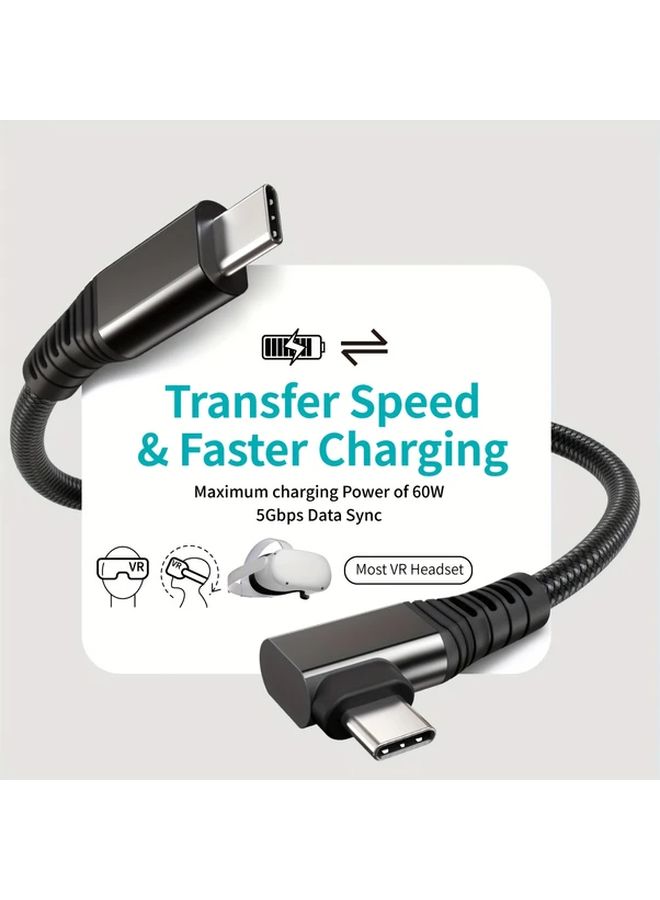 5M 16FT USB C VR Headset Cable 90 Degree Right Angle Nylon Braided USB 3 1 Gen1 5Gbps Data PD60W Fast Charging Extended VR Link Cable For Meta Quest Pico 4 SteamVR Highspeed Connection Tanglefree Wire Flexible Design Sturdy Construction Reinforced Connector - Image 5