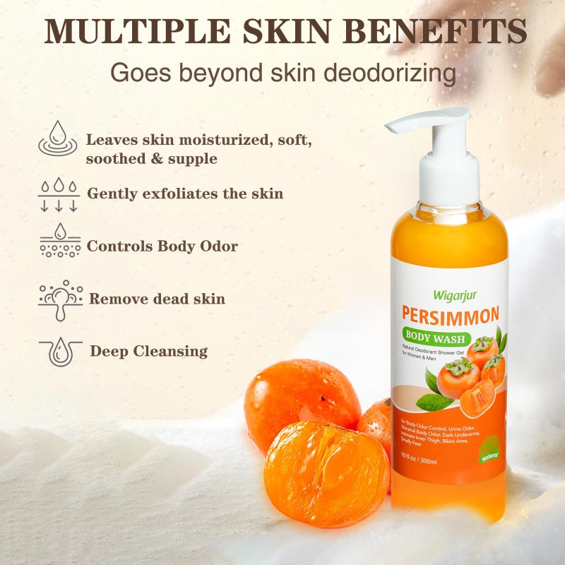 wigarjur Persimmon Body Wash for Old People Smell, Natural Deodorant Bar Soap for Strong Odor Smelly Feet Remove, Cleansing Body Deodorizing with Persimmon & Green Tea Extracts - Image 3