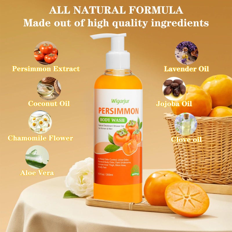 wigarjur Persimmon Body Wash for Old People Smell, Natural Deodorant Bar Soap for Strong Odor Smelly Feet Remove, Cleansing Body Deodorizing with Persimmon & Green Tea Extracts - Image 2