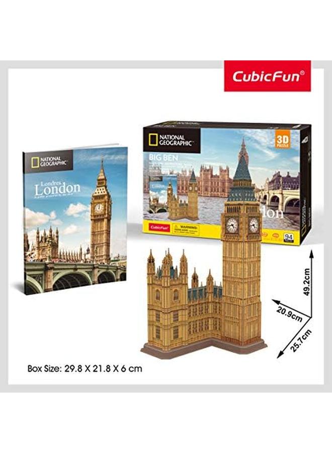 CubicFun National Geographic 3D London Puzzles Britain Architecture Model Kits Toys For Adults And Children The Big Ben With A Booklet Ds0992H - Image 4